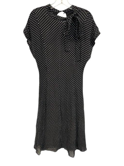 Zara Size M Black & White Viscose Short Cap Sleeve Polka Dot Tie Neck Midi Dress Black & White / M