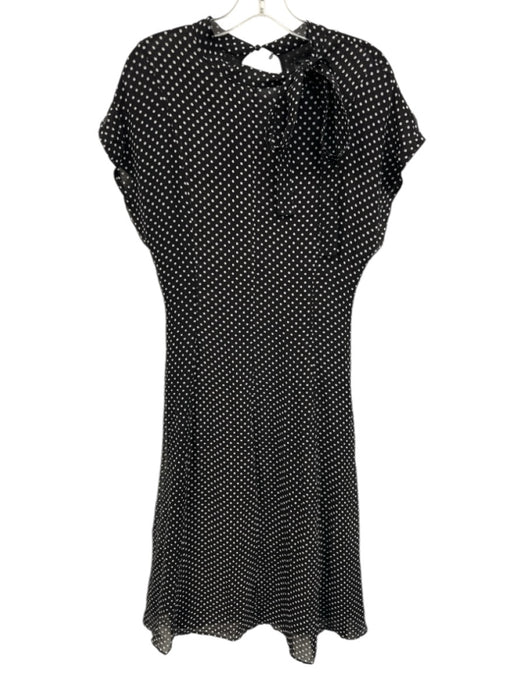 Zara Size M Black & White Viscose Short Cap Sleeve Polka Dot Tie Neck Midi Dress Black & White / M