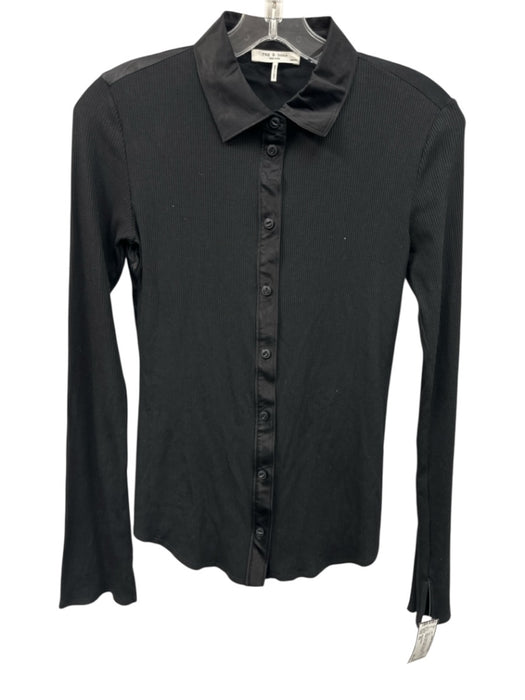 Rag & Bone Size XS Black Cotton & Silk Fabric Block Ribbed Top Black / XS