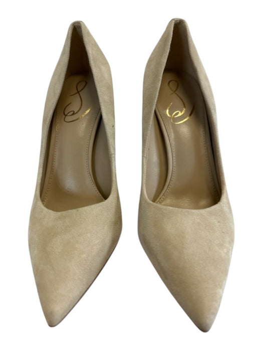 Sam Edelman Shoe Size 7 Beige Suede Pointed Toe Logo Mid Heel Pumps Beige / 7