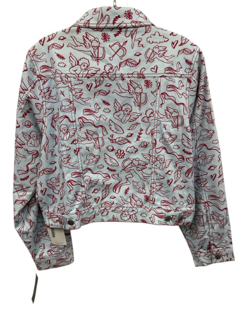 VOW Size 10 Light Blue & Red Cotton Paneled Cherub Silver Buttons Jacket Light Blue & Red / 10