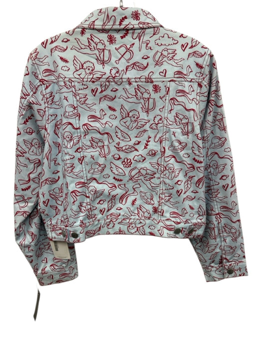 VOW Size 10 Light Blue & Red Cotton Paneled Cherub Silver Buttons Jacket Light Blue & Red / 10