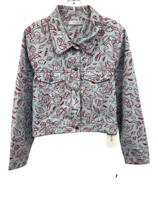 VOW Size 10 Light Blue & Red Cotton Paneled Cherub Silver Buttons Jacket Light Blue & Red / 10