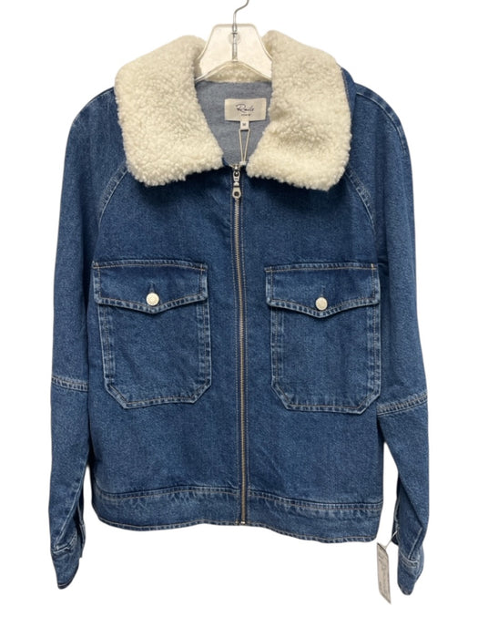Rails Size M Med Wash Cotton Denim Fleece Collar Patch Pocket Zip front Jacket Med Wash / M