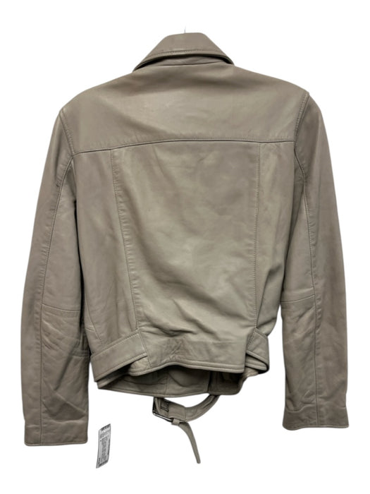 All Saints Size 4 Light Gray Leather Silver Zipper Zip Pocket Belted Moto Jacket Light Gray / 4