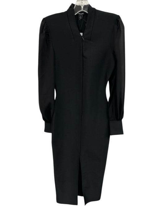 Karen Millen Size XS Black Recycled Polyester Chiffon Long Sleeve Dress Black / XS