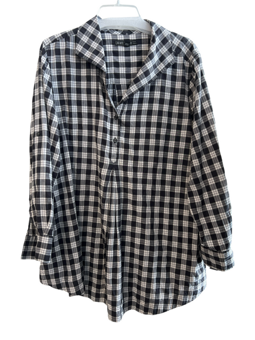 Lafayette 148 Size XL Black & White Viscose Cotton Plaid Button Down Top Black & White / XL