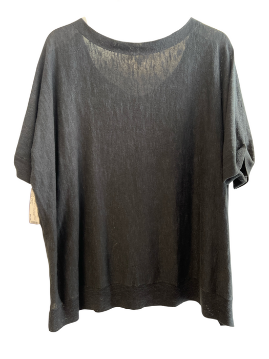 Eileen Fisher Size Large Black Organic Cotton Wide Neck Short Sleeve Top Black / Large