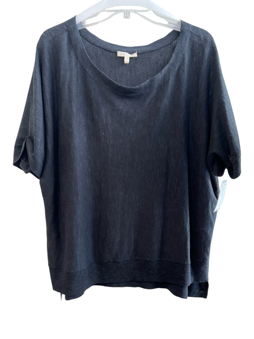 Eileen Fisher Size Large Black Organic Cotton Wide Neck Short Sleeve Top Black / Large