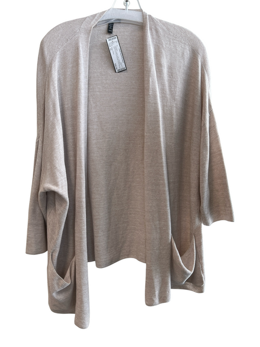 Eileen Fisher Size XL Oatmeal Organic Linen Half Sleeve Open Front Cardigan Oatmeal / XL
