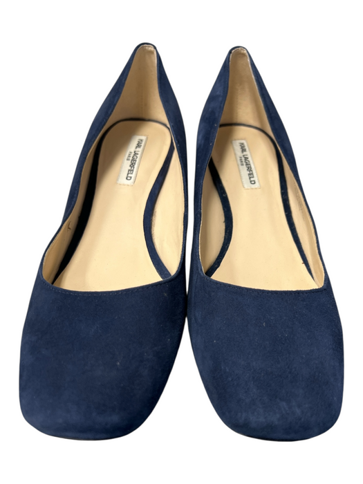 Karl Lagerfeld Shoe Size 8.5 Navy Blue Suede Square Toe Block Heel Pump Shoes Navy Blue / 8.5