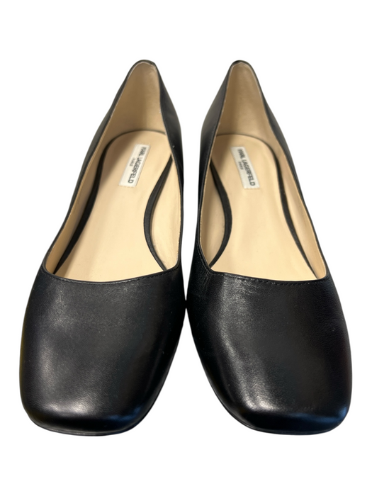 Karl Lagerfeld Shoe Size 8.5 Black Leather Square Toe Block Heel Pump Shoes Black / 8.5
