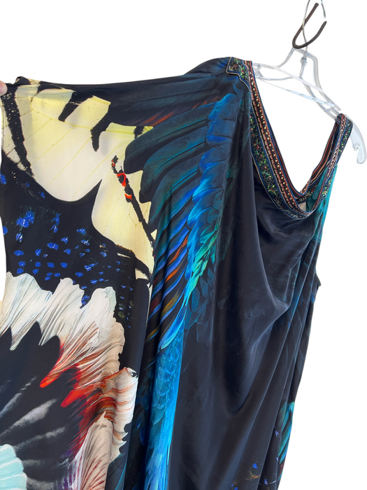 Camilla Size L/XL Black & Multi Silk Floral One Shoulder Sequin Detail Dress Black & Multi / L/XL