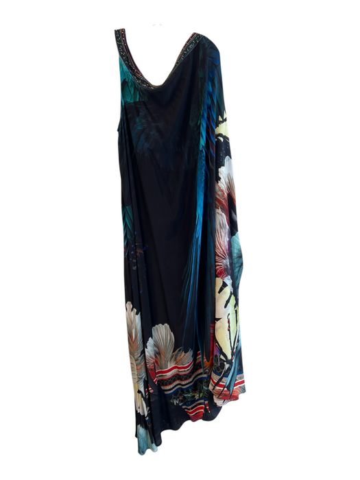Camilla Size L/XL Black & Multi Silk Floral One Shoulder Sequin Detail Dress Black & Multi / L/XL