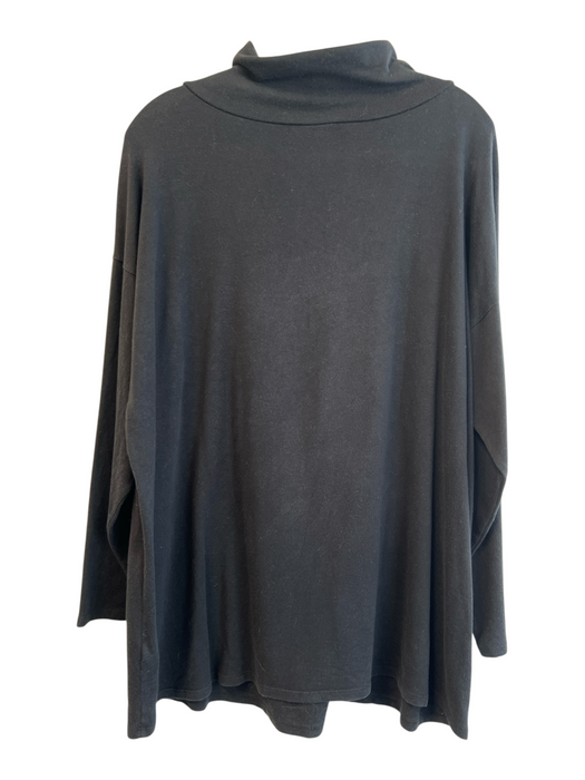 Eileen Fisher Size Large Black Tencel Blend Turtle Neck Long Sleeve Tunic Top Black / Large