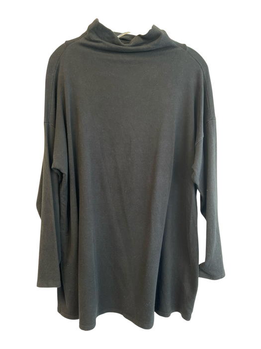 Eileen Fisher Size Large Black Tencel Blend Turtle Neck Long Sleeve Tunic Top Black / Large