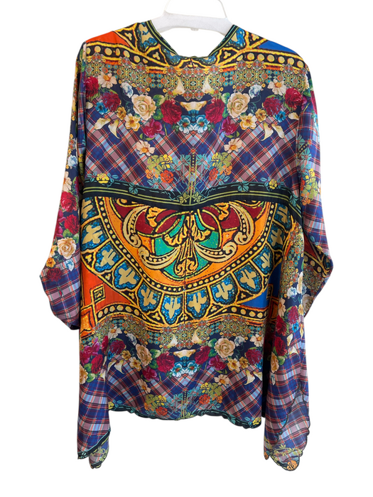 Johnny Was Size XL Multi Silk Abstract Print Long Sleeve Round Neck Top Multi / XL