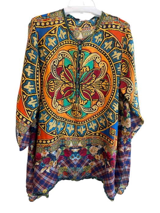 Johnny Was Size XL Multi Silk Abstract Print Long Sleeve Round Neck Top Multi / XL