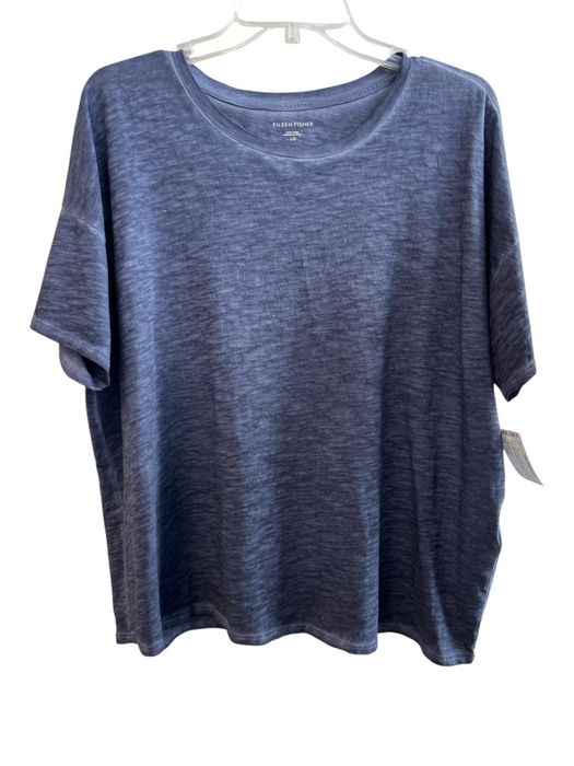 Eileen Fisher Size Large Navy Organic Cotton Short Sleeve Crew Neck T Shirt Top Navy / Large
