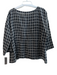 Eileen Fisher Size XL Black & White Organic Linen Grid Print Wide Neck Top Black & White / XL