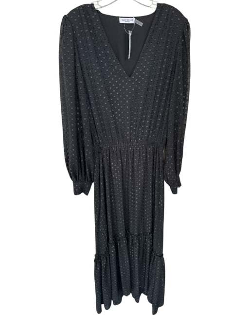 Ramy Brook Size M Black Polyester metallic dots Sinched Waist V Neck Maxi Dress Black / M