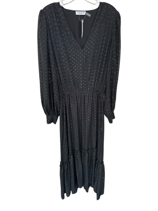 Ramy Brook Size M Black Polyester metallic dots Sinched Waist V Neck Maxi Dress Black / M