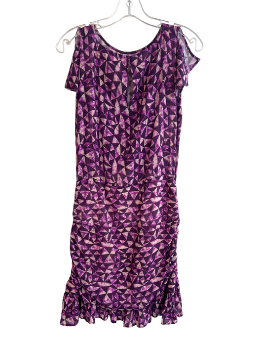 Suncoo Size T2 Purple & Cream Viscose Blend All Over Print Ruched Dress Purple & Cream / T2