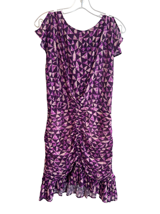 Suncoo Size T2 Purple & Cream Viscose Blend All Over Print Ruched Dress Purple & Cream / T2
