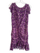 Suncoo Size T2 Purple & Cream Viscose Blend All Over Print Ruched Dress Purple & Cream / T2