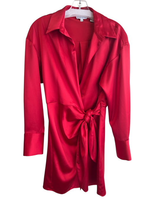 Gianni Bini Size 2 Red No Fabric Tag Deep V Neck Collared Tie At Waist Dress Red / 2