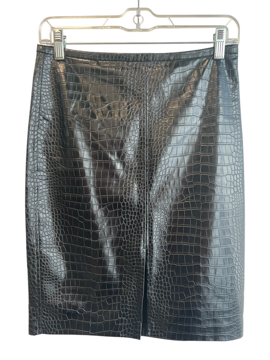 J Crew Size 00 Black Poly Blend Back Zip Reptile Embossed Front Slit Skirt Black / 00