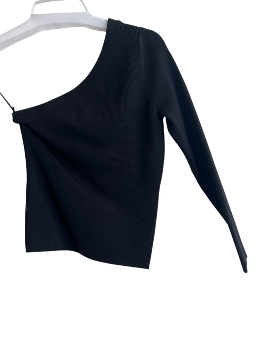 Intermix Size Medium Black Viscose Blend One Shoulder Long Sleeve Ribbed Top Black / Medium