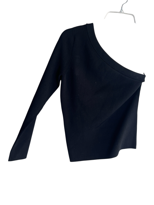 Intermix Size Medium Black Viscose Blend One Shoulder Long Sleeve Ribbed Top Black / Medium