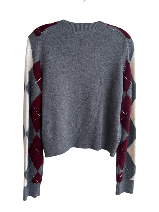 Maje Size 2 Gray & multi Wool Blend Argyle Rhinestone Detail Long Sleeve Sweater Gray & multi / 2