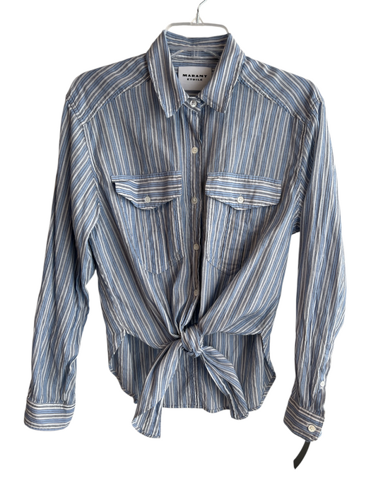 Marant Etoile Size 34 Blue & White No Fabric Tag Striped Long Sleeve Top Blue & White / 34