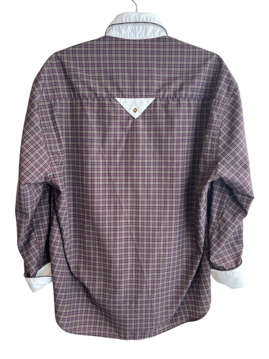 Sandro Size Est S/M Brown & Multi No Fabric Tag Long Sleeve Collared plaid Top Brown & Multi / Est S/M