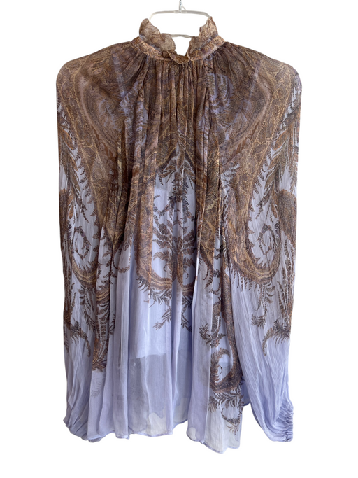 Zimmermann Size 1 Blue & Multi Silk Long Sleeve Paisley Print Ruffle collar Top Blue & Multi / 1