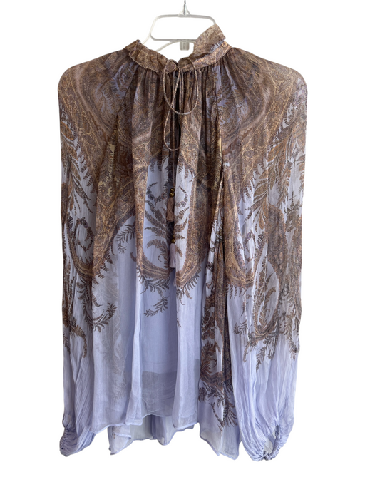 Zimmermann Size 1 Blue & Multi Silk Long Sleeve Paisley Print Ruffle collar Top Blue & Multi / 1