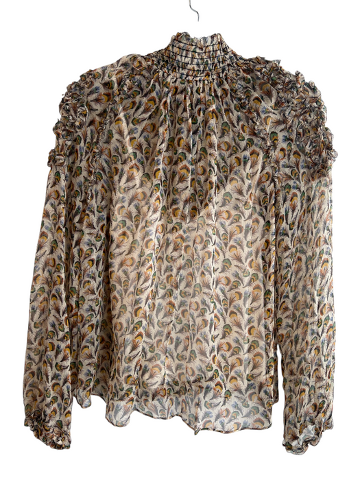 Ulla Johnson Size 1 Brown & Multi No Fabric Tag All Over Print Long Sleeve Top Brown & Multi / 1