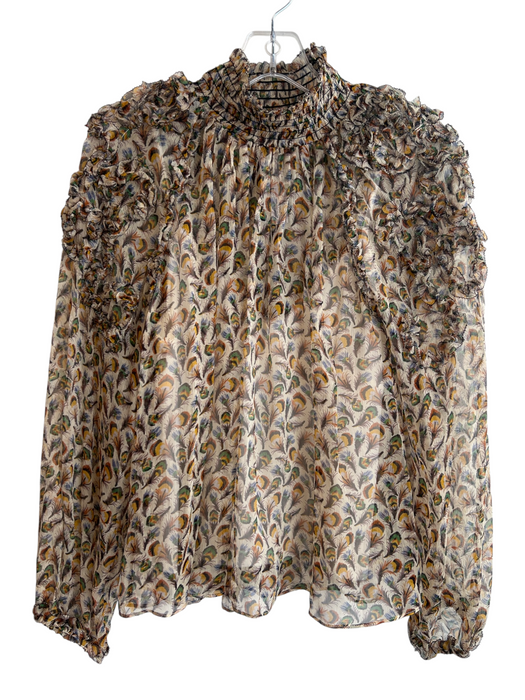 Ulla Johnson Size 1 Brown & Multi No Fabric Tag All Over Print Long Sleeve Top Brown & Multi / 1