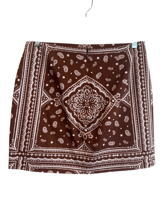 Amanda Uprichard Size Small Brown & White Cotton Back Zip Paisley Print Skirt Brown & White / Small