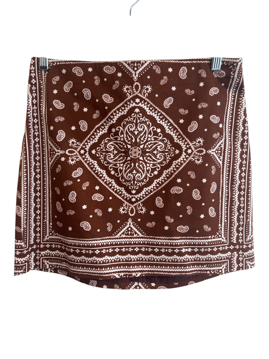 Amanda Uprichard Size Small Brown & White Cotton Back Zip Paisley Print Skirt Brown & White / Small