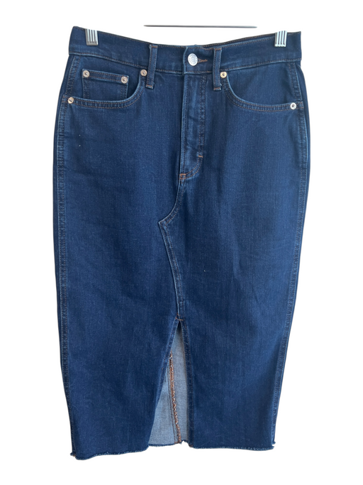 Veronica Beard Size 4 Dark denim Cotton Blend 5 Pocket Zip Fly Front Slit Skirt Dark denim / 4