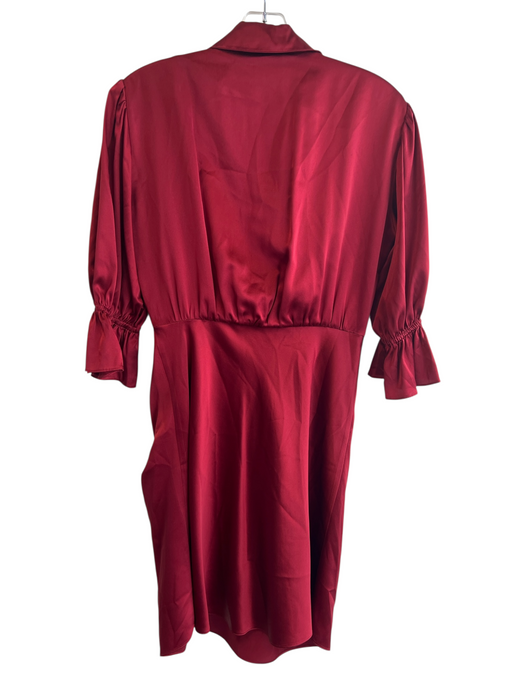 Cinq a Sept Size 2 Dark Red Silk Tie At Waist Button Down Half Sleeve Dress Dark Red / 2