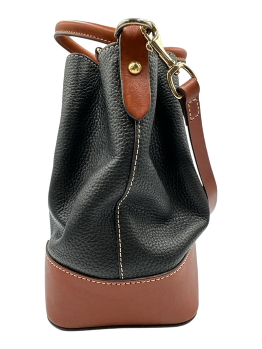 Dooney & Bourke Black & Brown Leather Pebbled Top Handles Bag Black & Brown