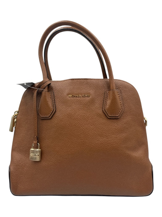Michael Kors Brown Leather Rolled Handles Pebbled Bag Brown