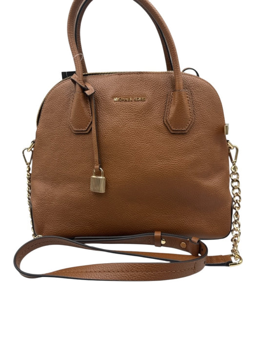 Michael Kors Brown Leather Rolled Handles Pebbled Bag Brown