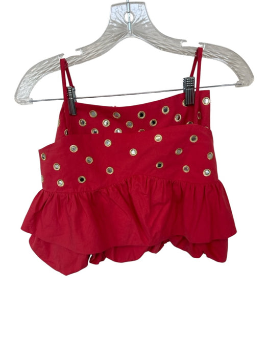 Vestique Size XS Red Cotton Bubble Hem metallic dots Cropped Mini Skirt Set Red / XS