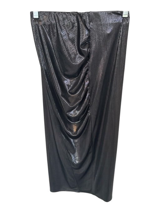 Zara Size S Black Polyester Blend Sinched Waist Shiny Maxi Side gathering Skirt Black / S