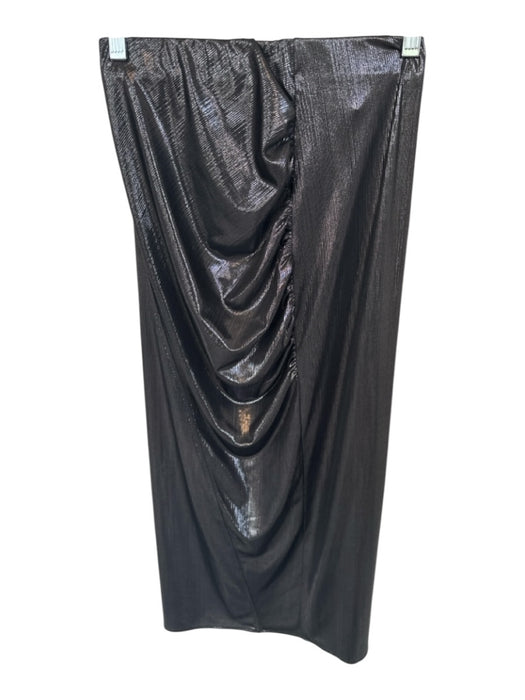Zara Size S Black Polyester Blend Sinched Waist Shiny Maxi Side gathering Skirt Black / S